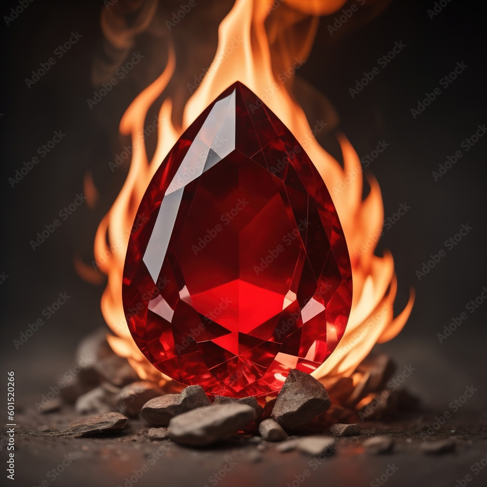 Stock illustrationen Ruby Gemstone Burning in Fire. Generative AI Adobe Stock