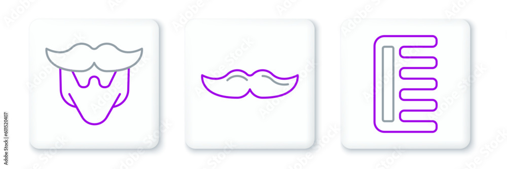 Set line Hairbrush, Mustache and beard and icon. Vector Set line Hairbrush, Mustache and beard and icon. Vector