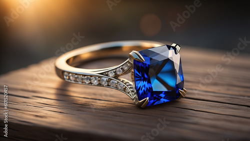 Sapphire Gold Ring. Generative AI photo
