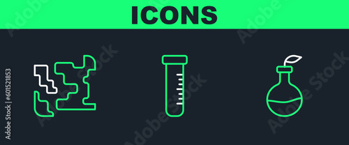 Set line Plant breeding, Gaseous and Test tube and flask icon. Vector