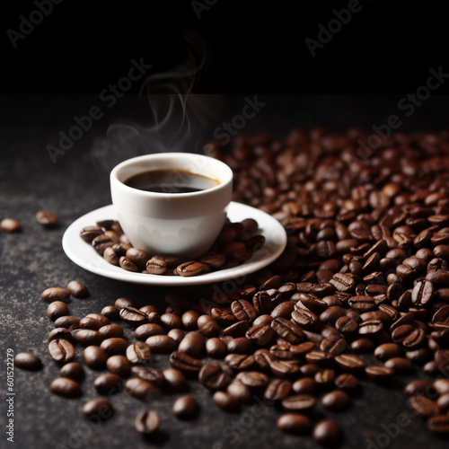 Cup of black coffee on background with roasted coffee beans   Created using generative AI tools.