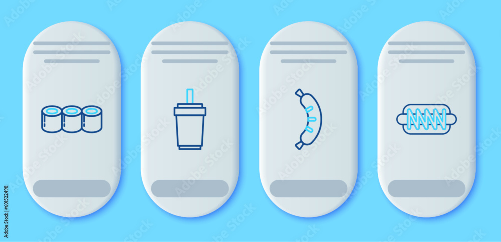 Set line Paper glass with straw, Hotdog, Sushi and sandwich icon. Vector Set line Paper glass with straw, Hotdog, Sushi and sandwich icon. Vector