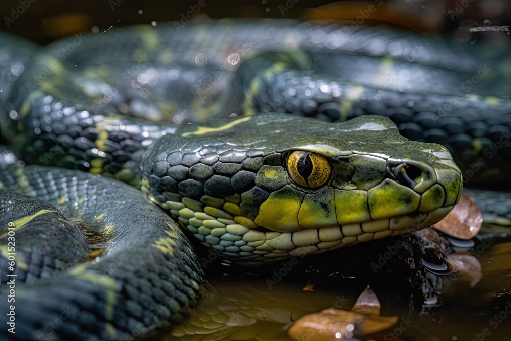 Green anacondas in South America.Generative AI Green anacondas in South America.Generative AI