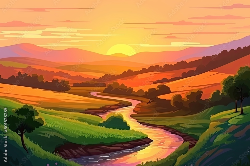 serene river flowing through a verdant green landscape Generative AI serene river flowing through a verdant green landscape Generative AI
