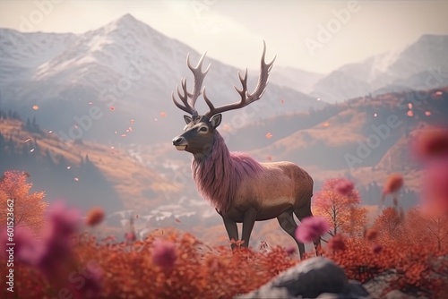 majestic deer standing on a vibrant green meadow Generative AI