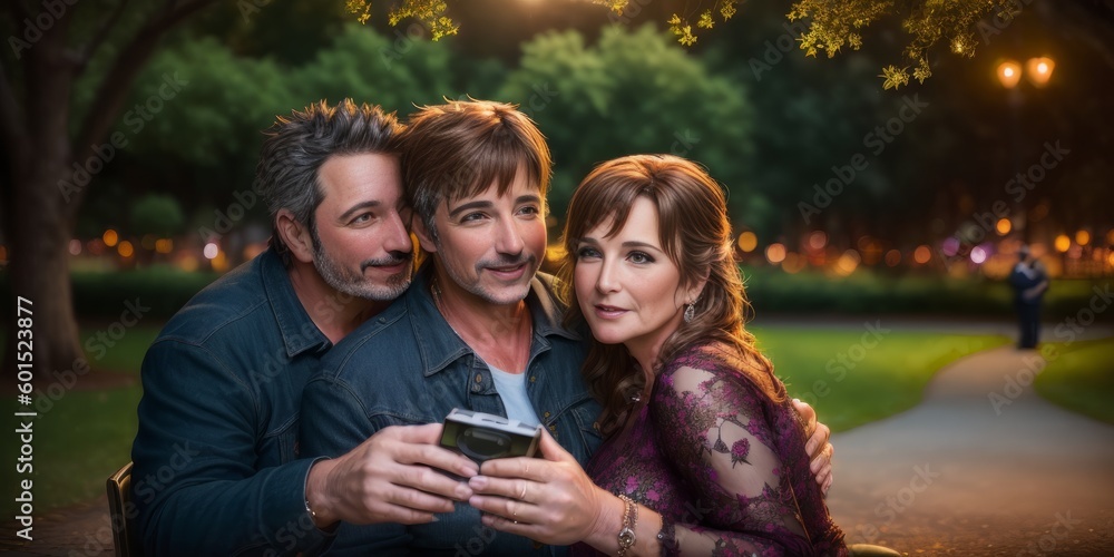 © useful pictures - Mature Women and man Smiling and Making Selfie In Park After Active Outdoor Training. Middle Aged Friends Spending Time Together. Diversity and Equity. Beauty In Age. Friendship concept. Generative AI