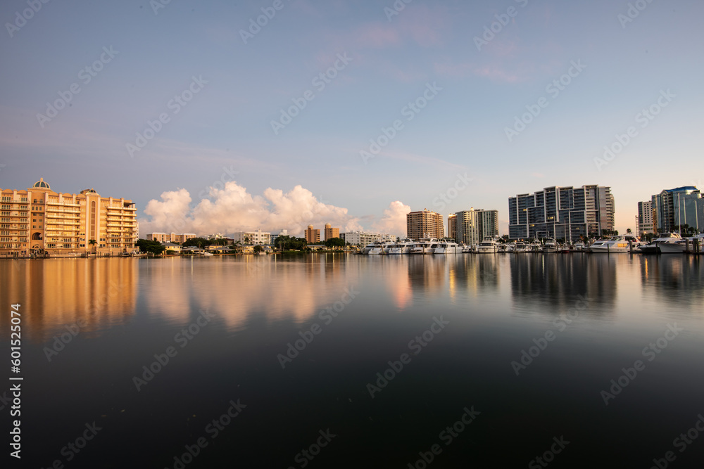 city skyline Sarasota Bayfront early morning
