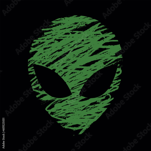 green alien head with black background to edit	