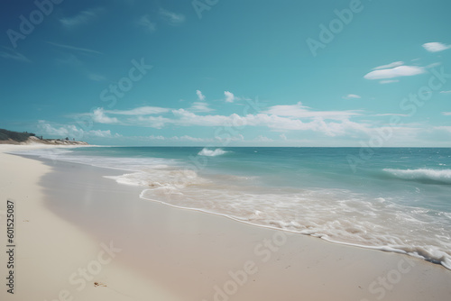 View of the sea, ocean and beach during daytime vacation. Generative AI