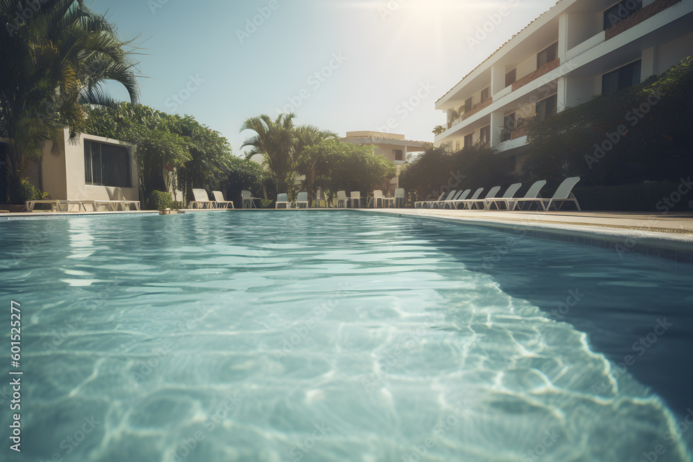Fototapeta premium Swimming pool at the hotel's seaside resort. Generative AI