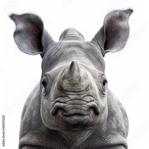 Adorable Portrait of a Baby Rhino Rhinoceros Animal for Print Nursery Children's Room Wall Art AI Generated