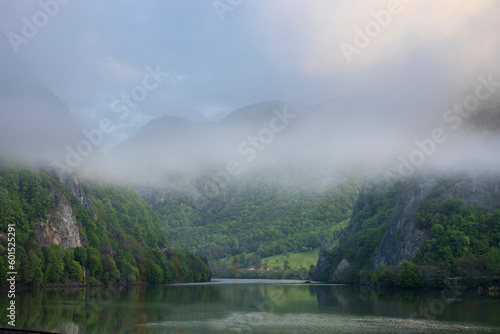 A foggy morning on Oltului Valley (Valea Oltuluji), Romania