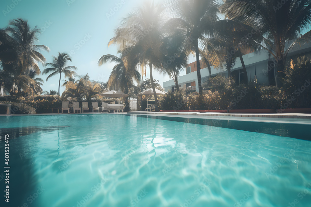 Fototapeta premium Swimming pool at the hotel's seaside resort. Generative AI
