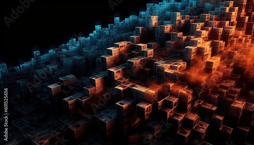chaotic mountain of cubes. Created with Generative AI technology