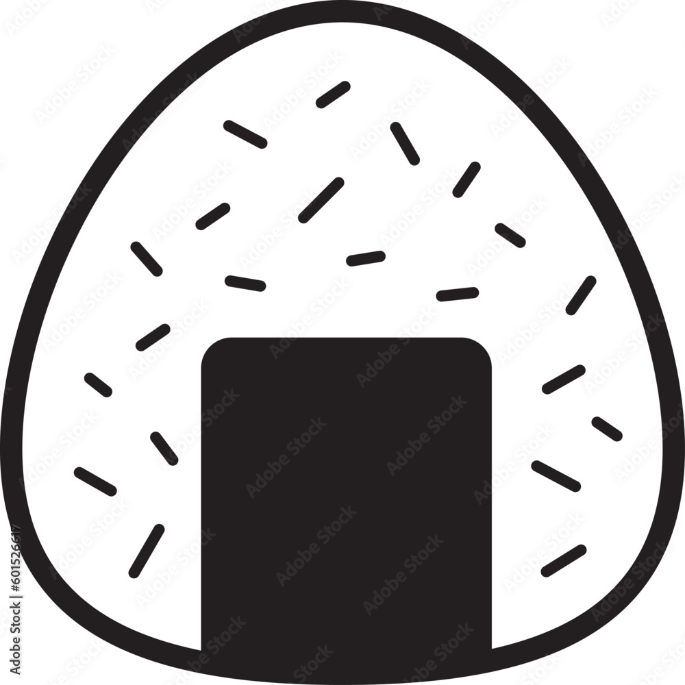 Onigiri, Japanese rice ball icon in black and white style isolated on white background.
