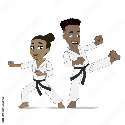 Karate boy and girl African American karate uniform 