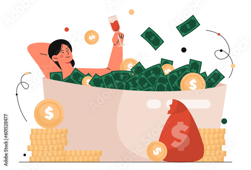 Woman in bath with money
