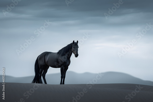 minimalist photography of a black horse, japanesse minimalism. Generative AI