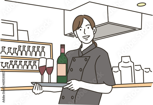 飲食店で働くアジア人の女性店員
