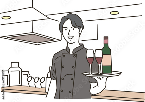 飲食店で働くアジア人の男性店員
