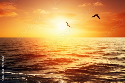 bird in flight over a vibrant ocean sunset Generative AI