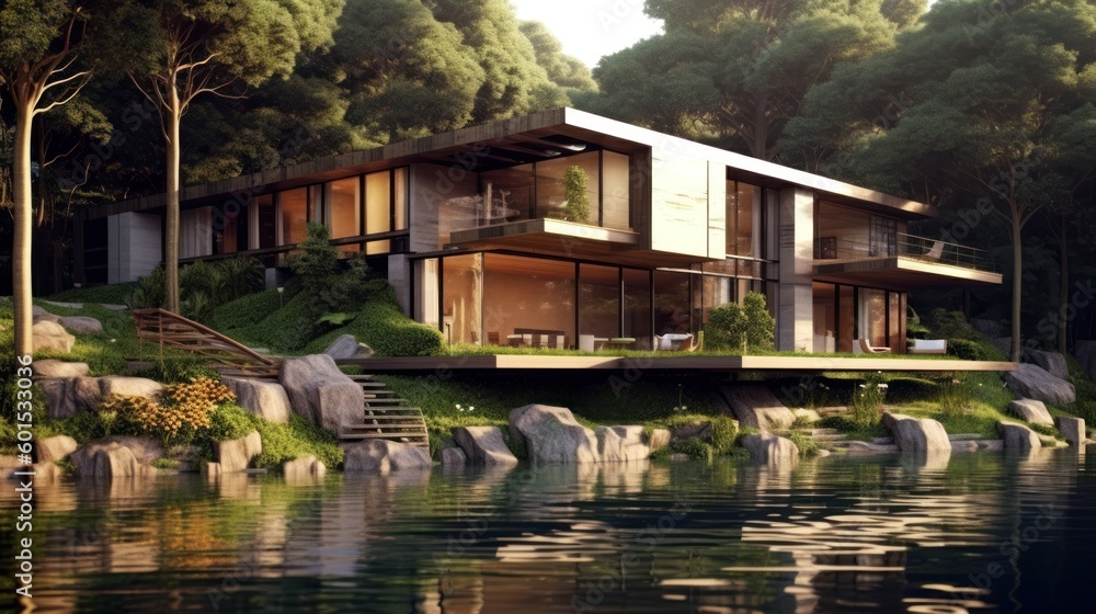 Fototapeta premium Modern House Design At River Ideas