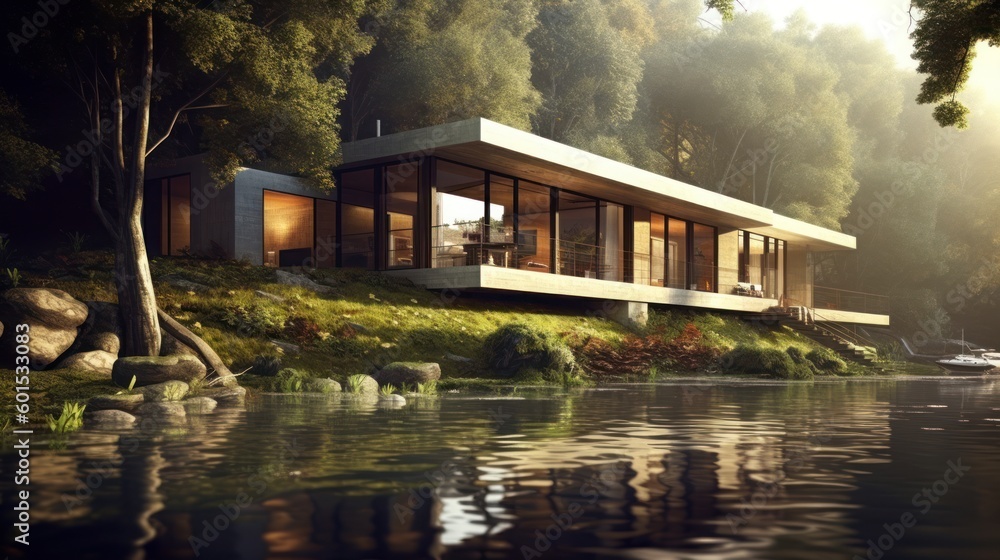 Obraz premium Modern House Design At River Ideas