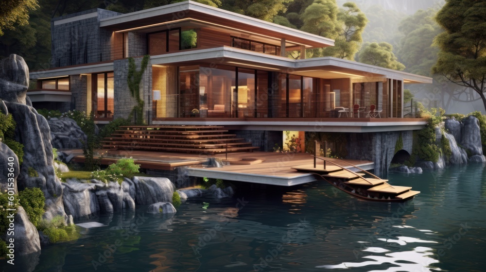 Obraz premium Modern House Design At River Ideas