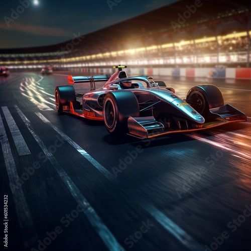 Racing track with a racing car. Racer in racing car, speed concept. Generative AI