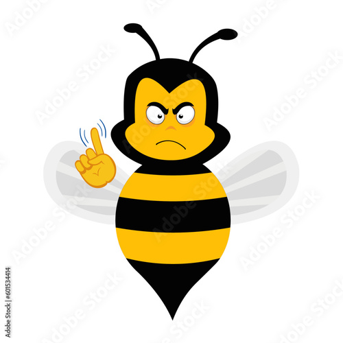 vector illustration artoon bee, an expression of disgust and his hand with a gesture saying no