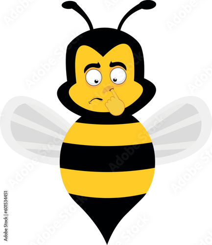 vector illustration of cartoon bee picking its nose with its finger