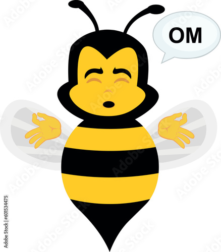 vector illustration face of  bee meditating with a speech bubble with the text OM