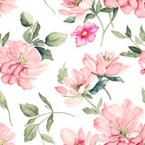 Beautiful floral decoration pink watercolor flower seamless pattern generated Ai