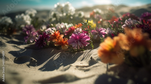 Rainbow Flowers at the Beach, Made by AI, Artificial Intelligence