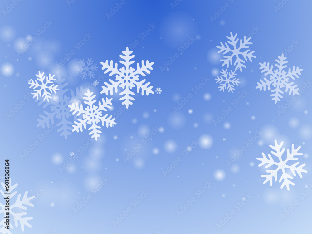 Magical heavy snow flakes composition. Snowstorm fleck frozen elements. Snowfall weather white blue backdrop. Vibrant snowflakes christmas vector. Snow cold season scenery.