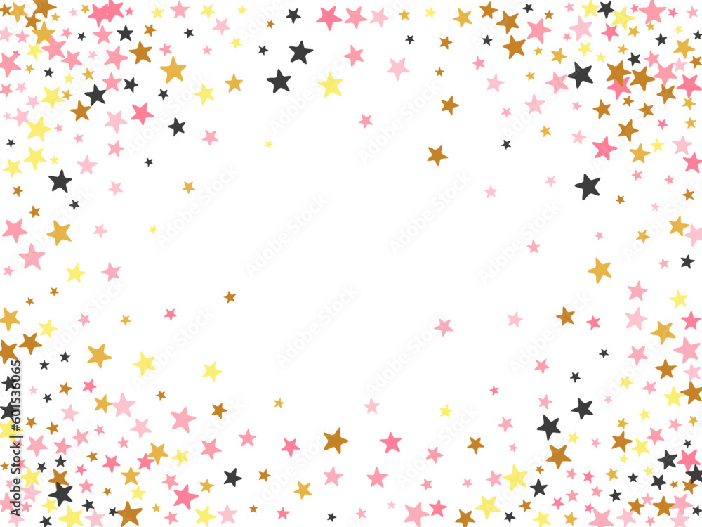 Luxury black pink gold stars falling vector wallpaper. Many stardust spangles Christmas decoration elements. Celebration stars falling design. Spangle elements congratulations decor.