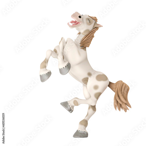 horse cartoon is rearing up and happy in side view