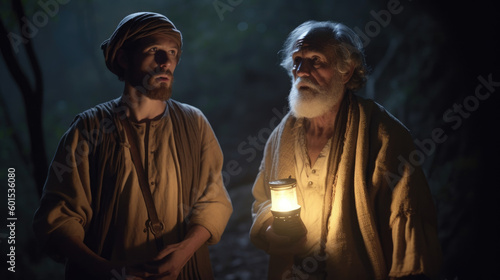 Leinwand Poster Sacred Journey: Abraham and Isaac's Encounter (Generative AI)