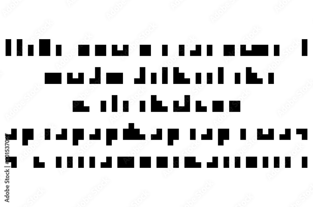 Cryptic unreadable pixel Text. Futuristic alien alphabet. Abstract illegible symbols of fictional language. Incomprehensible letters.