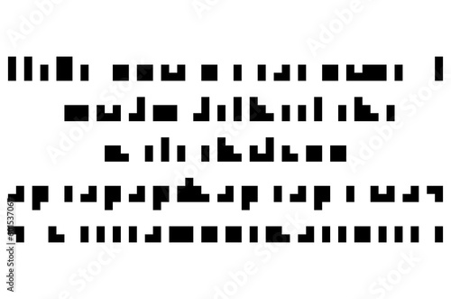 Cryptic unreadable pixel Text. Futuristic alien alphabet. Abstract illegible symbols of fictional language. Incomprehensible letters. photo