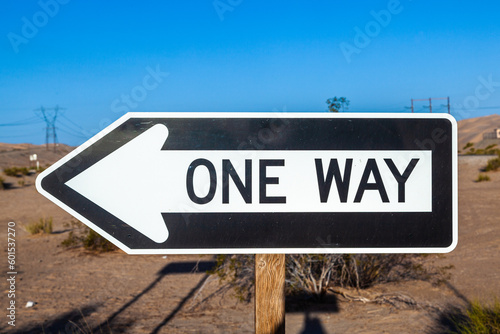one way street Sign at the highway with blue sky © travelview