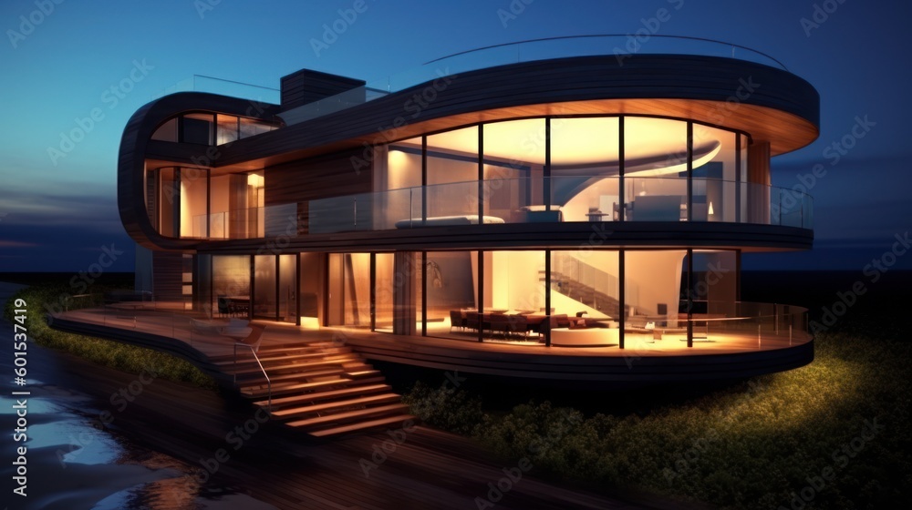 Fototapeta premium Luxury House Design At Ocean