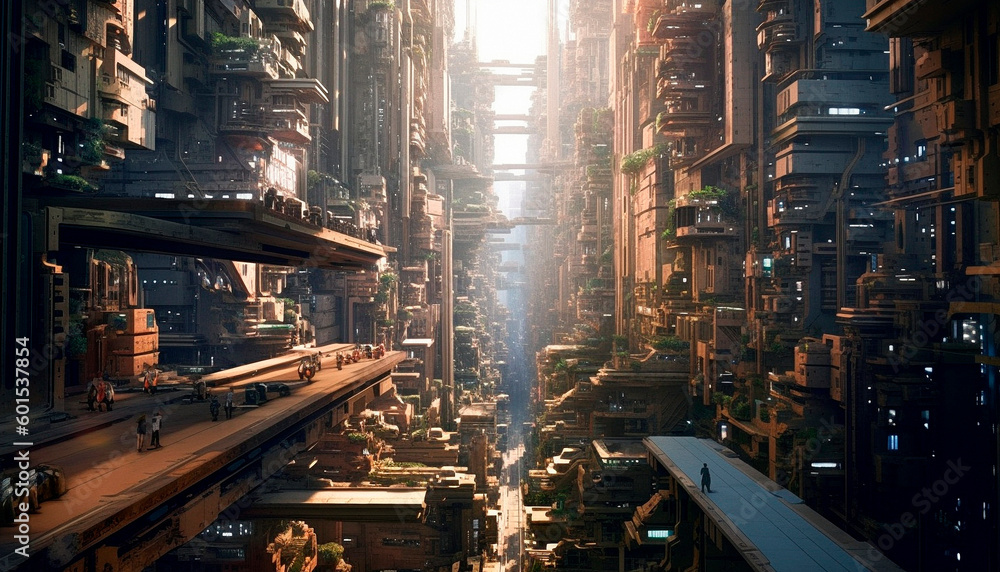 hyper-realistic futuristic city wallpaper. High quality illustration Generative AI
