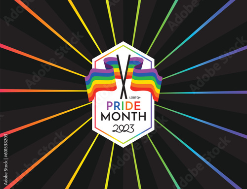 Pride gradient typography text and rainbow flag black background vector design