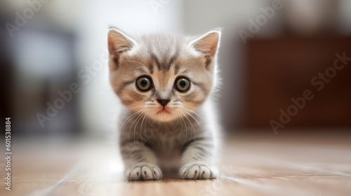 Whiskered Wonder: British Shorthair Kitten's Playful Exploration © Emojibb.Family
