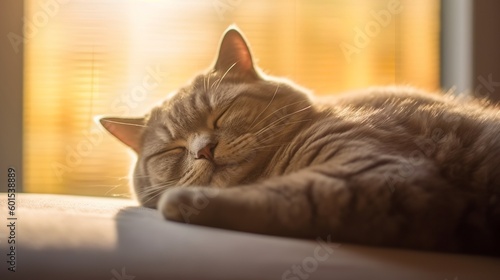 Serenade in Sunbeam: British Shorthair Cat Blissfully Relaxing