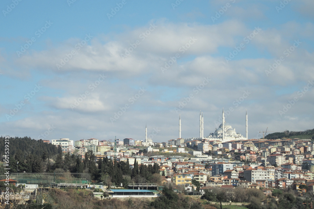  high angle view of Camlica Mosque and istanbul city 