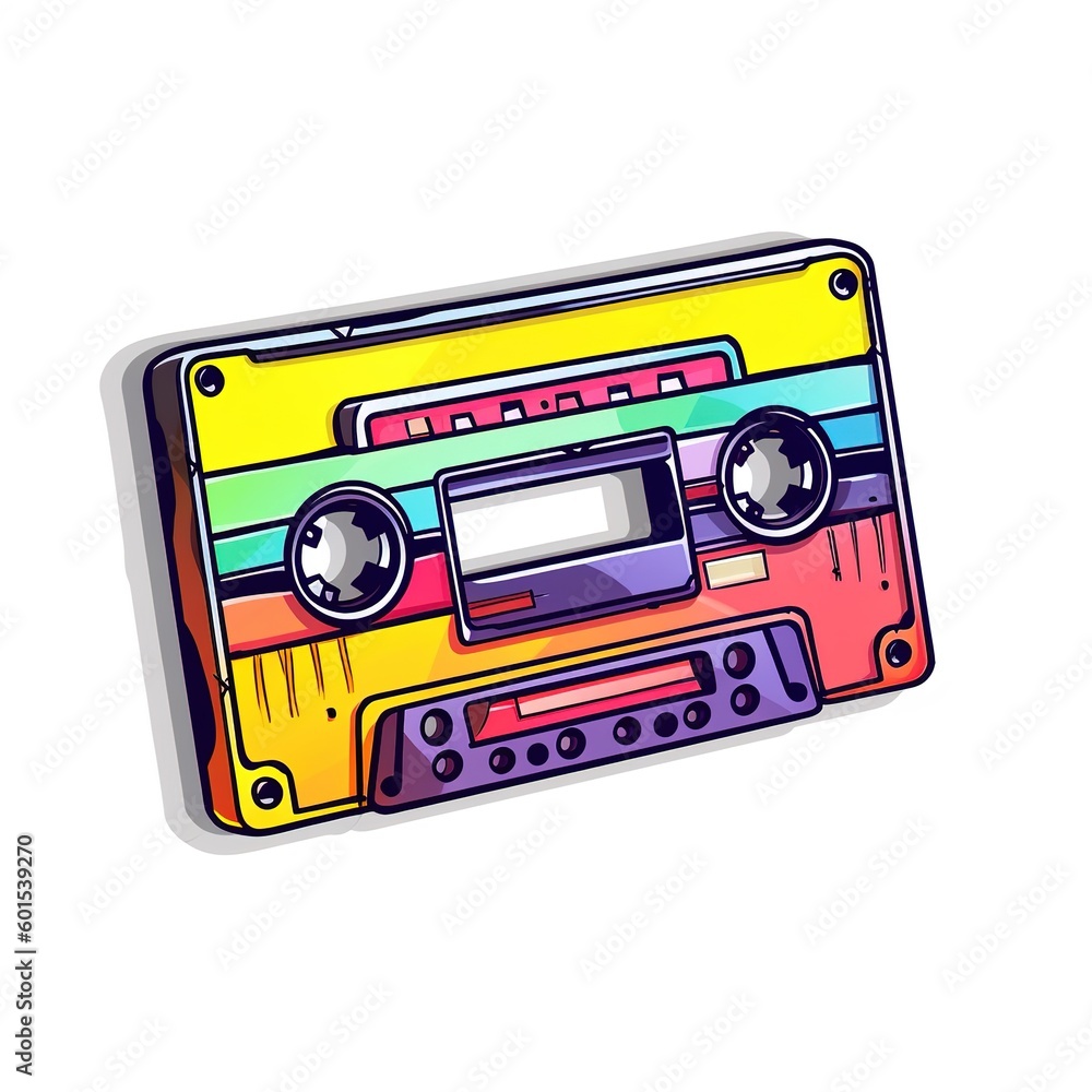 Φωτογραφία Cartoon sticker of a vintage music cassette over white background