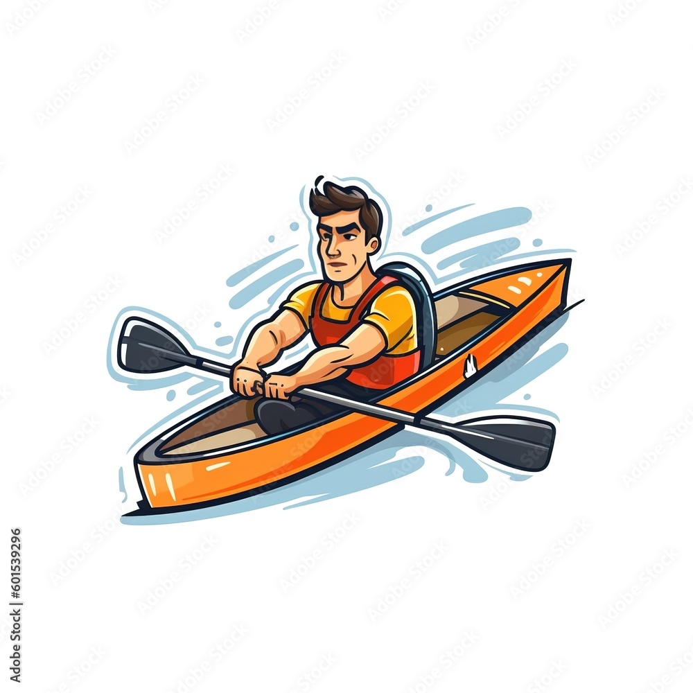 Cartoon sticker of a professional rower over white background