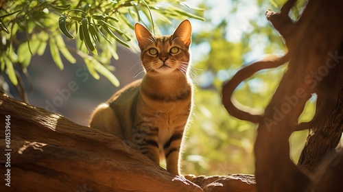 Sunlit Adventure: Abyssinian Cat in a Natural Paradise